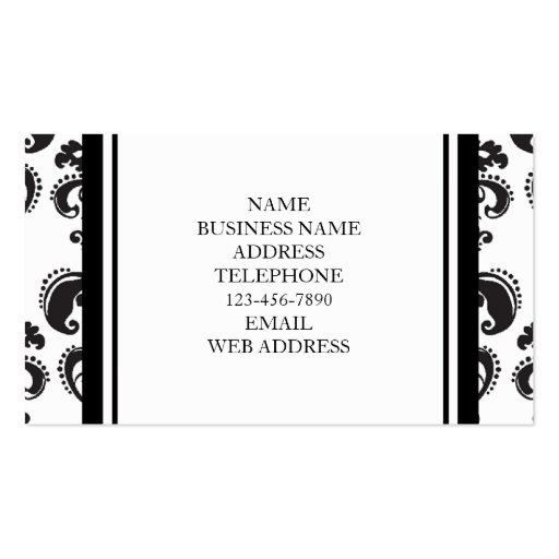 Black Damask Pattern 2 with Your Monogram Business Card (back side)