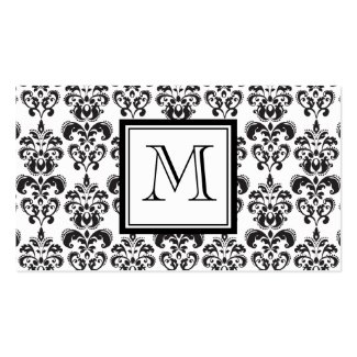 Black Damask Pattern 2 with Your Monogram Business Card