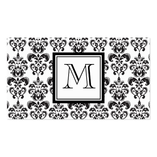 Black Damask Pattern 2 with Your Monogram Business Card (front side)