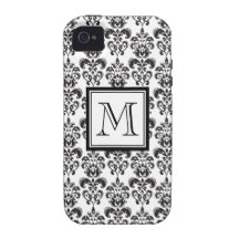 Black Damask Pattern 2 with Your Monogram Case-Mate iPhone 4 Cases