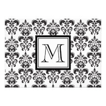 Black Damask Pattern 2 with Your Monogram Personalized Invitations