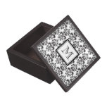 Black Damask Pattern 2 with Your Monogram Premium Trinket Boxes