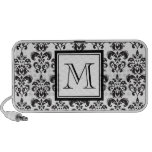 Black Damask Pattern 2 with Your Monogram Mp3 Speaker