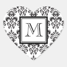 Black Damask Pattern 2 with Your Monogram Sticker
