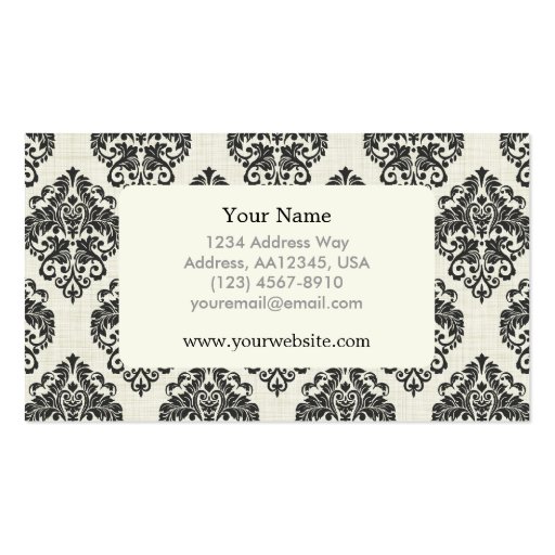 Black Damask Pattern Business Card (back side)