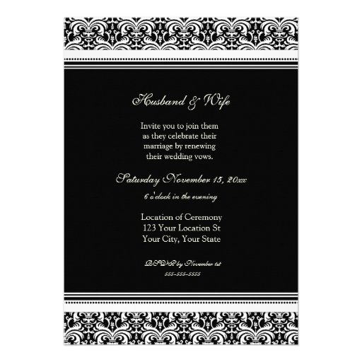 Black Damask Photo Wedding Vow Renewal Invitations