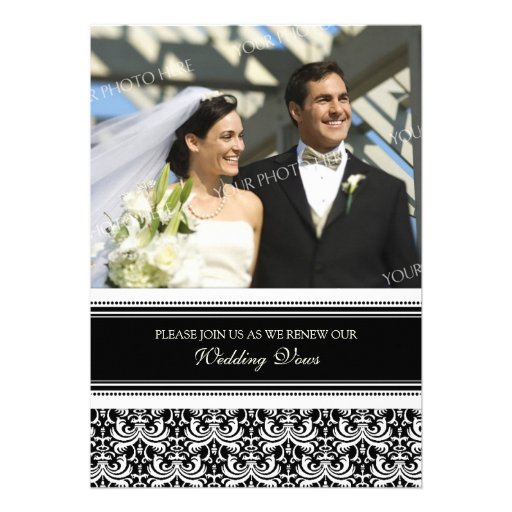 Black Damask Photo Wedding Vow Renewal Invitations