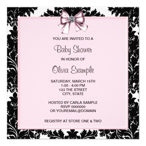 Black Damask Pink and Black Baby Shower Personalized Announcement