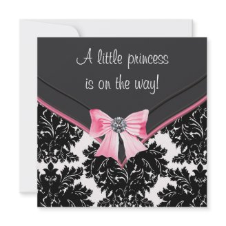 Black Damask Pink Bow Princess Baby Shower Personalized Invitations