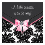 Black Damask Pink Bow Princess Baby Shower Personalized Invitations