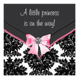Black Damask Pink Bow Princess Baby Shower Personalized Invitations