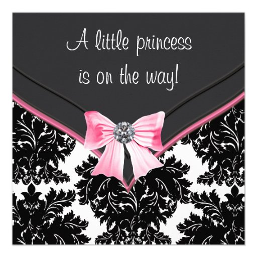 Black Damask Pink Bow Princess Baby Shower Personalized Invitations