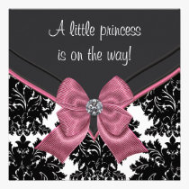 Black Damask Pink Bow Princess Baby Shower invitations