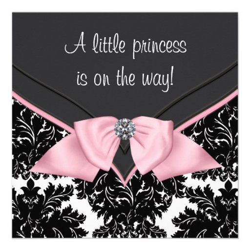 Black Damask Pink Bow Princess Baby Shower Personalized Invitation