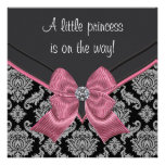 Black Damask Pink Bow Princess Baby Shower Custom Announcements