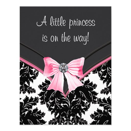 Black Damask Pink Princess Baby Shower Custom Announcements