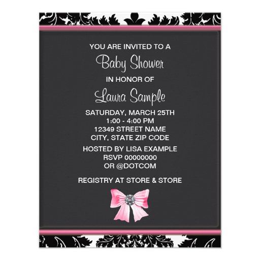 Black Damask Pink Princess Baby Shower Custom Announcements