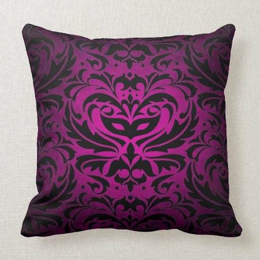 Black Damask Pink Scroll Reversible  Pillow