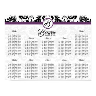Black Damask Plum Trim Seating Chart Table Numbers print