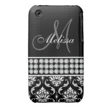 Black Damask Printed Diamonds iPhone 3G Case iPhone 3 Cover