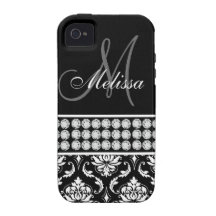 Black Damask Printed Diamonds iPhone 4 Case-Mate