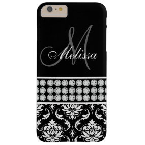 Black Damask Printed Diamonds Personalized Barely There iPhone 6 Plus Case