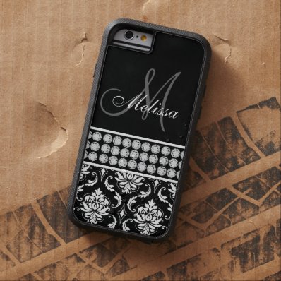 Black Damask Printed Diamonds Personalized Tough Xtreme iPhone 6 Case