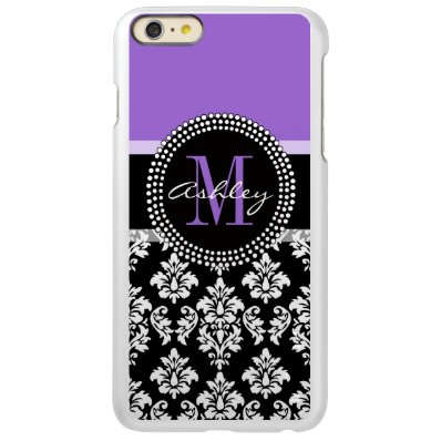 Black Damask Purple Monogram Pattern Incipio Feather® Shine iPhone 6 Plus Case