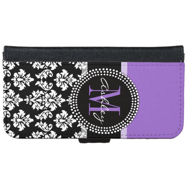 Black Damask Purple Monogram Pattern iPhone 6 Wallet Case-4