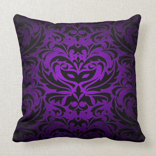 Black Damask Purple Scroll Reversible  Pillow