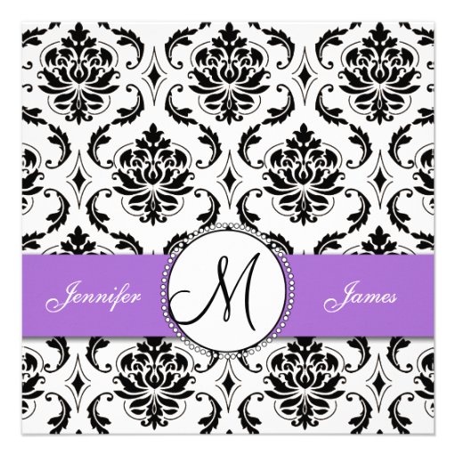 Black Damask Purple Wedding Invitation