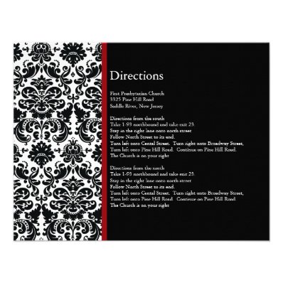 Black Damask Red Accent Direction Card Custom Invites