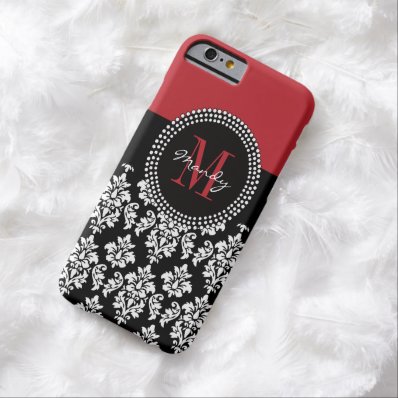 Black Damask Red Initial Name Monogram Barely There iPhone 6 Case