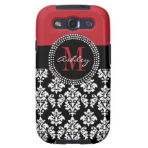 Black Damask Red Initial Name Samsung Case Galaxy S3 Cover