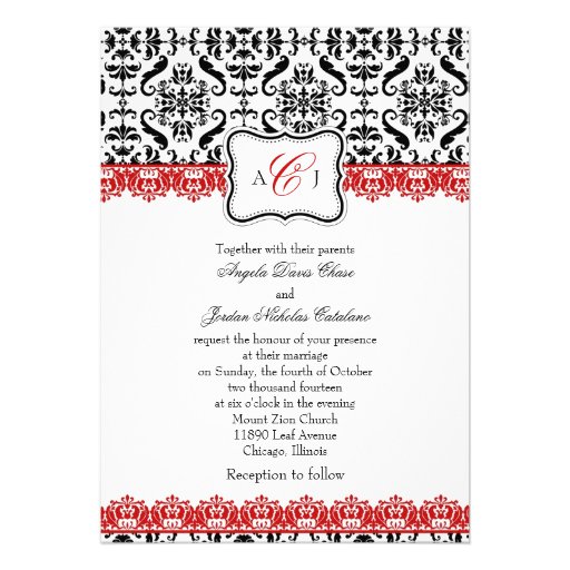 Black Damask & Red Lace Wedding Invitation