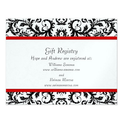 Black Damask Red Trim Gift Registry Wedding Custom Announcements