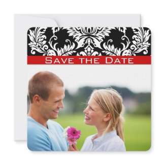 Black Damask Red Trim Save the Date invitation