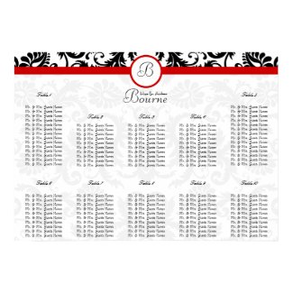 Black Damask Red Trim Seating Chart Table Numbers print