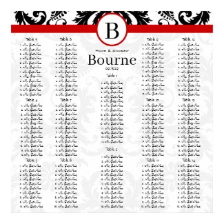 Black Damask Red Trim Seating Chart Table Numbers print