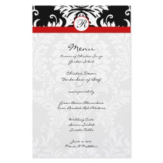 Black Damask Red Trim Wedding Menu stationery