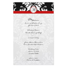 Black Damask Red Trim Wedding Menu stationery
