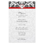 Black Damask Red Trim Wedding Menu Stationery