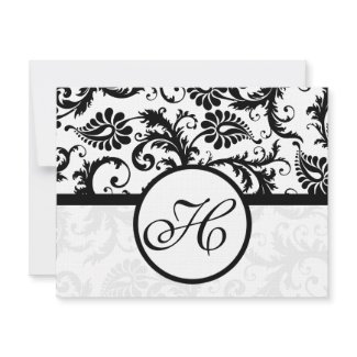Black Damask Response Card- Text on Matte Side invitation