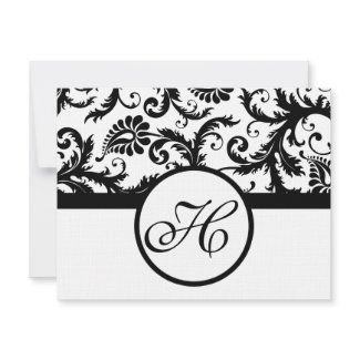 Black Damask Response Card- Text on Matte Side invitation