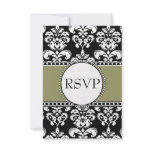 Black Damask RSVP Sage for Square Invitations