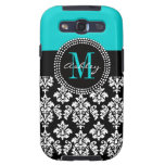 Black Damask Samsung Galaxy Case Monogram Aqua Samsung Galaxy S3 Covers