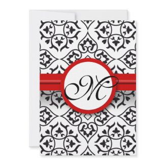 Black Damask Side Borders Red Trim Wedding invitation