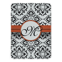 Black Damask Side Borders Orange Trim Wedding Invitations