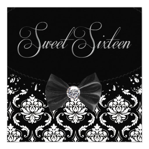 Black Damask Sweet Sixteen Birthday Party Invitati Announcements