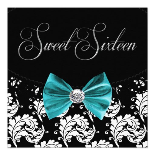 Black Damask Sweet Sixteen Birthday Party Custom Invitations